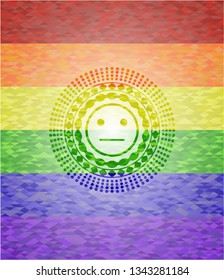serious face icon on mosaic background with the colors of the LGBT flag