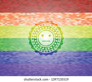serious face icon on mosaic background with the colors of the LGBT flag