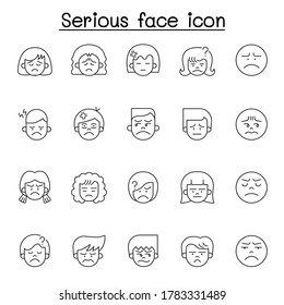Serious face icon set in thin line style