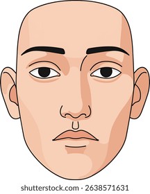 Serious Face Illustration Bald Head, Neutral Expression, Detailed Features