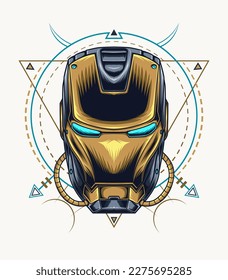 serious face robot head with metallic gold color