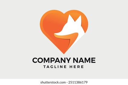 Serious Faced Fox Head Logo Design. in a heart Simple Wolf Head Logo Design, vector illustrations.