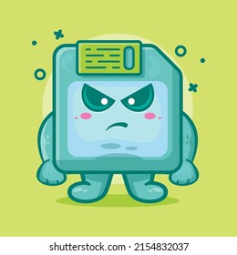serious floppy disk character mascot with angry expression isolated cartoon in flat style design