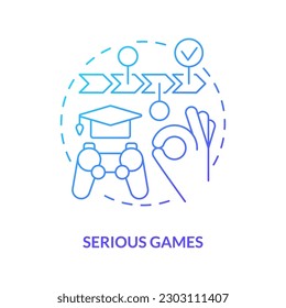 Serious games blue gradient concept icon. Microlearning way abstract idea thin line illustration. Gamification. Immersive experience. Simulations. Isolated outline drawing. Myriad Pro-Bold font used