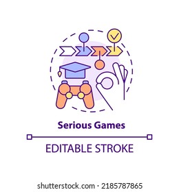 Serious Games Concept Icon. Microlearning Way Abstract Idea Thin Line Illustration. Immersive Experience. Simulations. Isolated Outline Drawing. Editable Stroke. Arial, Myriad Pro-Bold Fonts Used