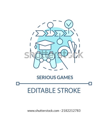 Serious games turquoise concept icon. Microlearning way abstract idea thin line illustration. Immersive experience. Isolated outline drawing. Editable stroke. Arial, Myriad Pro-Bold fonts used