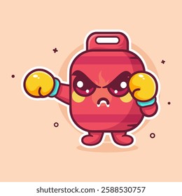 serious gas cylinder character mascot playing boxing sport isolated cartoon