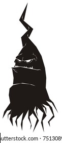 The serious ghost - Black Halloween vector cartoon illustration isolated on white