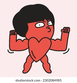 Serious Girl Flexing Strong Heart For Tough Love Concept Card Character illustration