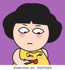 Serious Girl Making Up Happy Face On Her Own Heart To Hide Real feeling Concept Card Character illustration