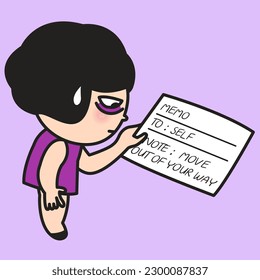 Serious Girl Reading Self Memo To Remind Herself Moving Out Of Her Way Concept Card Character illustration