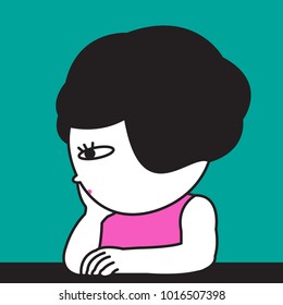Serious Girl Thinker Concept Card Characte illustration