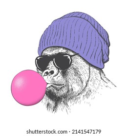 Serious gorilla and bubblegum vector