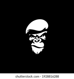 Serious gorilla in monochrome style in the beret. Vector illustration
