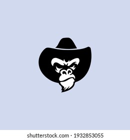 Serious gorilla in monochrome style with cowboy hat. Vector illustration