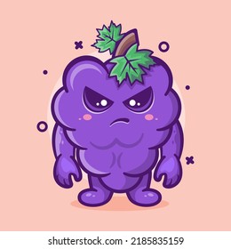 serious grape fruit character mascot with angry expression isolated cartoon in flat style design 