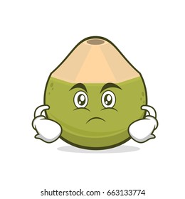 Serious green coconut cartoon character vector illustration