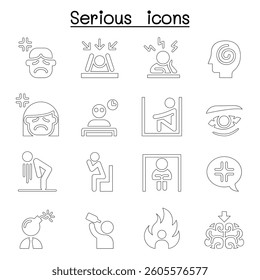 Serious icon set in thin line style