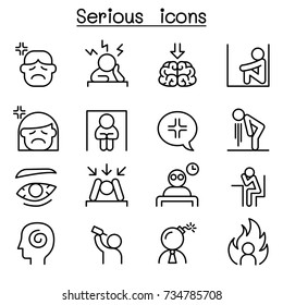 Serious icon set in thin line style