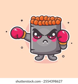 serious ikura sushi food character mascot playing boxing sport isolated cartoon