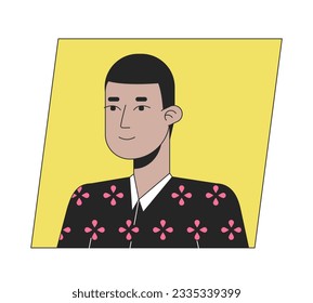 Serious latinamerican short hair man flat color cartoon avatar icon. Editable 2D user portrait linear illustration. Isolated vector face profile clipart. Userpic, person head and shoulders