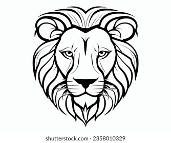 A serious lion head,black and white vector illustration
