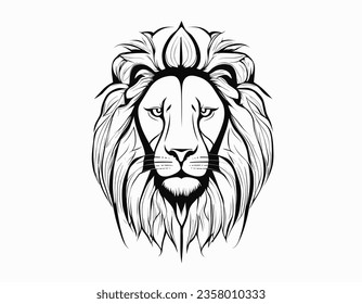 A serious lion head,black and white vector illustration