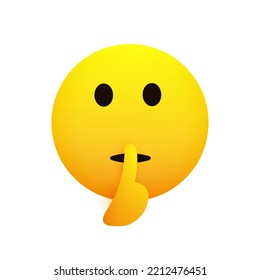 Serious Looking Emoji Face Gestures, Showing Warning, Stay Quiet, Make Silence Sign - Emoticon with Open Eyes Isolated on White Background - Vector Design Illustration