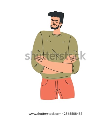 Serious Man Character with Gesture and Face Expression Vector Illustration