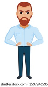 Serious man standing full length. Business office people characters, vector illustration, isolated on white background, colorful modern cartoon style, flat 