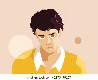 Serious man in a yellow shirt. Poster illustration for web or print materials.