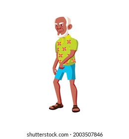 serious mature age man walking on seashore cartoon vector. serious mature age man walking on seashore character. isolated flat cartoon illustration