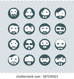 serious men faces icons set