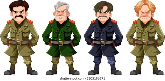 Serious Military Officer Character Collection illustration