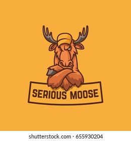 Serious moose. Logo and illustration template.