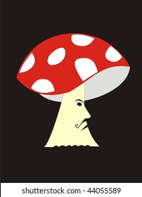 serious mushroom character on a black background
