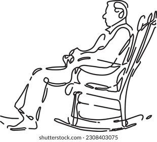 Serious Old Man line art vector on white background 