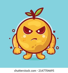 serious orange fruit character mascot with angry expression isolated cartoon in flat style design