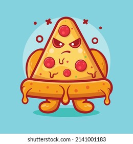 serious pizza character mascot with angry expression isolated cartoon in flat style design