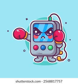 serious portable music player character mascot playing boxing sport isolated cartoon