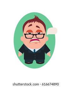 Serious and Pragmatic Business Man, Funny Avatar of Little Person Cartoon Character in Flat Vector - Use as Emoji or Mascot, Male Illustration Isolated on White Background