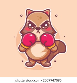 mascote de personagem animal de guaxinim sério jogando boxe esporte isolado desenho animado	