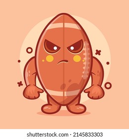 serious rugby ball character mascot with angry expression isolated cartoon in flat style design