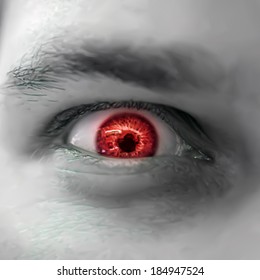 Serious sad and angry looking man with red eye. Vector