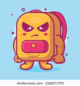 serious school bag character mascot with angry expression isolated cartoon in flat style design