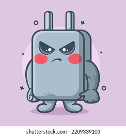 serious smartphone charger character mascot with angry expression isolated cartoon in flat style design