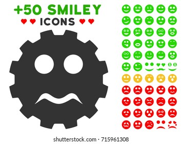 Serious Smiley Gear pictograph with bonus emotion clip art. Vector illustration style is flat iconic elements for web design, app user interfaces.