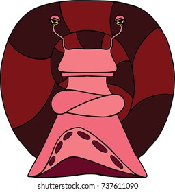 Serious snail. Cartoon characters, flat style, funny animals. Coloring outline. Isolated on white