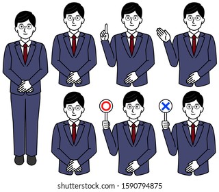 Serious suit man simple illustration