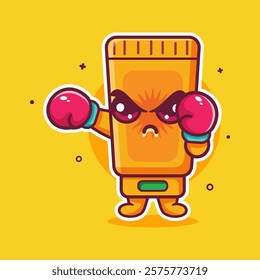 serious sunblock tube character mascot playing boxing sport isolated cartoon